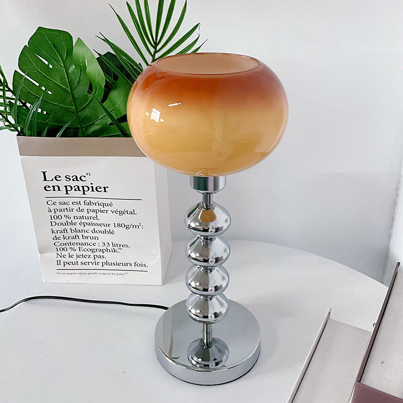 Contemporary Scandinavian Oval Orb Gourd Disc Base Hardware Glass 1-Light Table Lamp For Bedroom