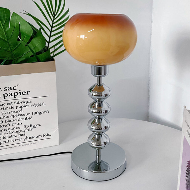 Contemporary Scandinavian Oval Orb Gourd Disc Base Iron Glass 1-Light Table Lamp For Bedroom