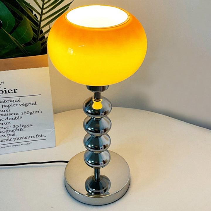 Contemporary Scandinavian Oval Orb Gourd Disc Base Iron Glass 1-Light Table Lamp For Bedroom