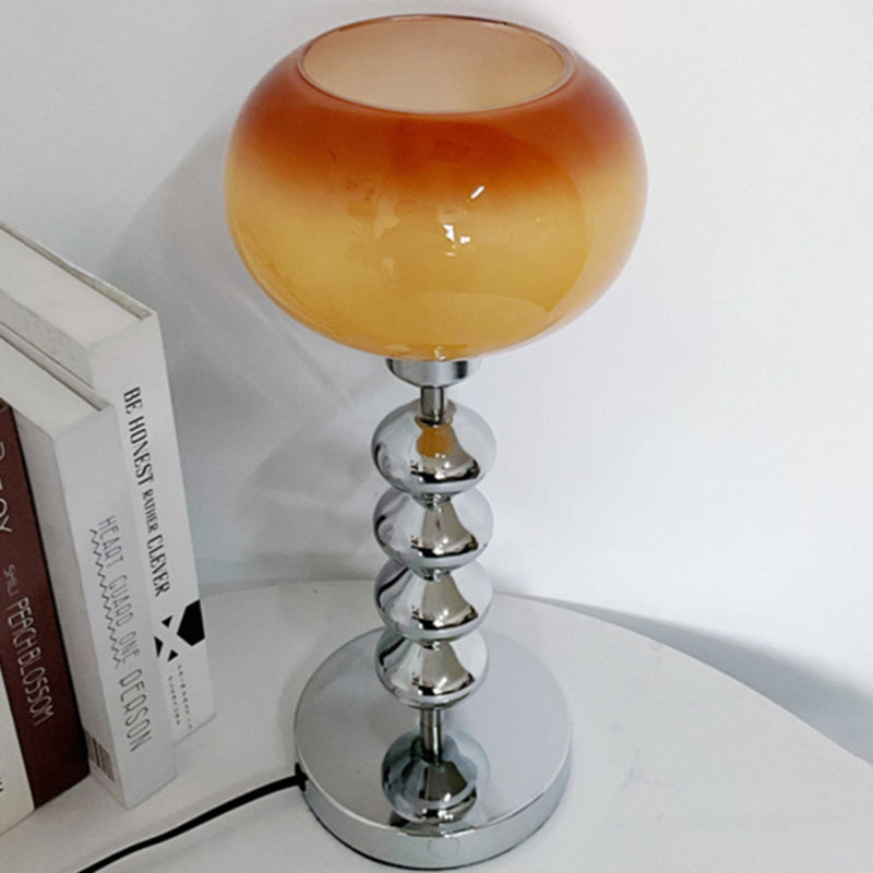 Contemporary Scandinavian Oval Orb Gourd Disc Base Iron Glass 1-Light Table Lamp For Bedroom