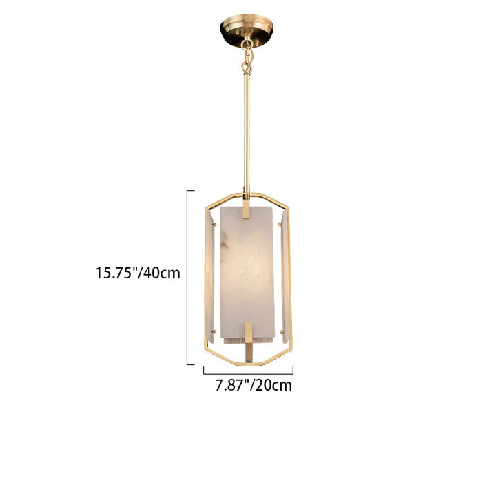 Modern Luxury Rectangular Bar Marble Copper 1-Light Pendant Light For Bedroom