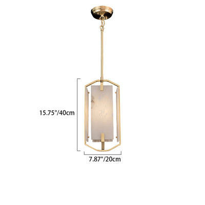 Modern Luxury Rectangular Bar Marble Copper 1-Light Pendant Light For Bedroom