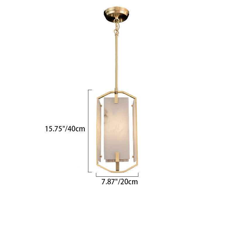 Modern Luxury Rectangular Bar Marble Copper 1-Light Pendant Light For Bedroom