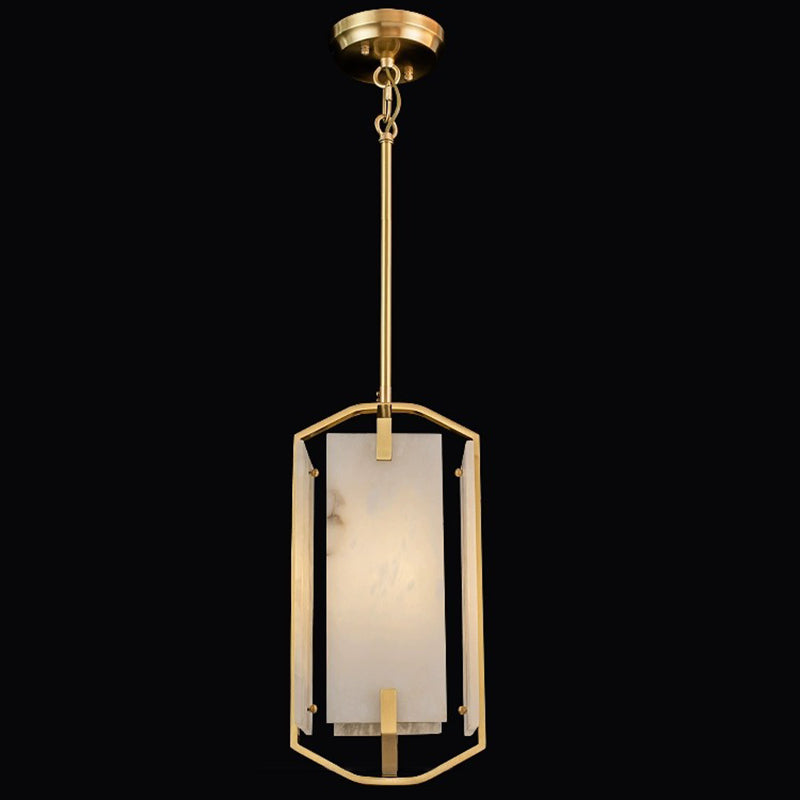 Moderna lámpara colgante rectangular de lujo con mármol y cobre de 1 luz para dormitorio 