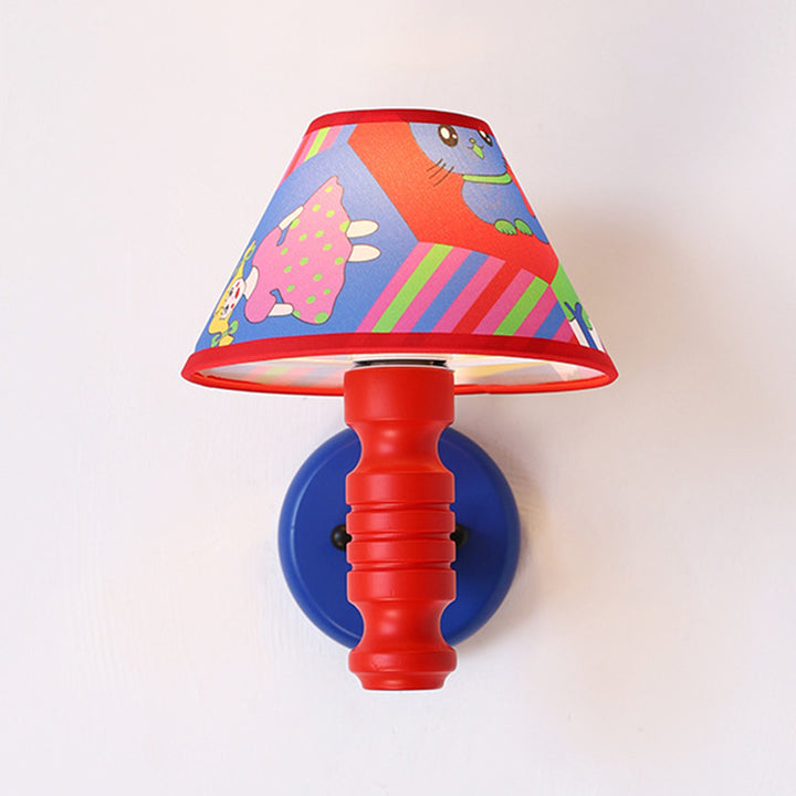 Lámpara de Aplique de Pared de 1 Luz para Dormitorio con Mesa Redonda de Pintura de Niños en Estilo Contemporáneo Escandinavo, Cilindro de Hierro, Tela y Madera 