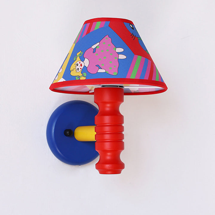 Lámpara de Aplique de Pared de 1 Luz para Dormitorio con Mesa Redonda de Pintura de Niños en Estilo Contemporáneo Escandinavo, Cilindro de Hierro, Tela y Madera 
