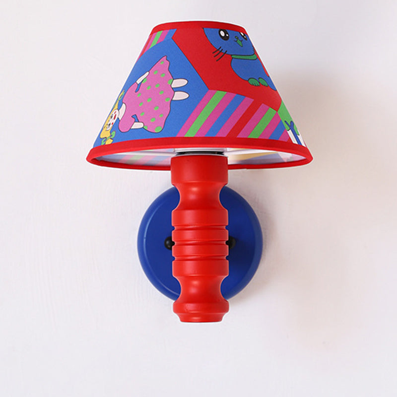 Lámpara de Aplique de Pared de 1 Luz para Dormitorio con Mesa Redonda de Pintura de Niños en Estilo Contemporáneo Escandinavo, Cilindro de Hierro, Tela y Madera 
