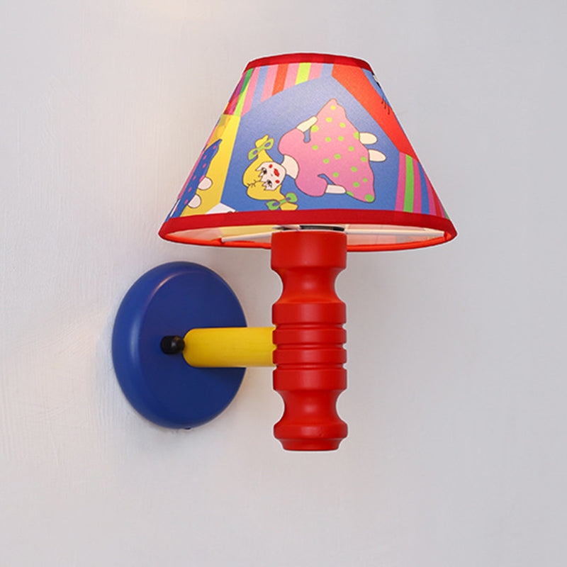 Lámpara de Aplique de Pared de 1 Luz para Dormitorio con Mesa Redonda de Pintura de Niños en Estilo Contemporáneo Escandinavo, Cilindro de Hierro, Tela y Madera 
