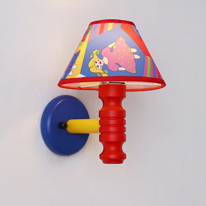 Lámpara de Aplique de Pared de 1 Luz para Dormitorio con Mesa Redonda de Pintura de Niños en Estilo Contemporáneo Escandinavo, Cilindro de Hierro, Tela y Madera 