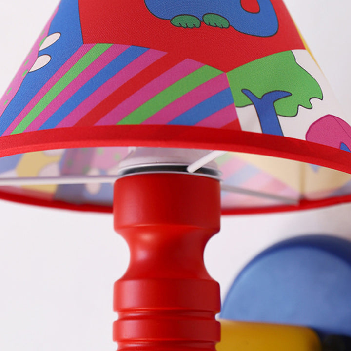 Lámpara de Aplique de Pared de 1 Luz para Dormitorio con Mesa Redonda de Pintura de Niños en Estilo Contemporáneo Escandinavo, Cilindro de Hierro, Tela y Madera 