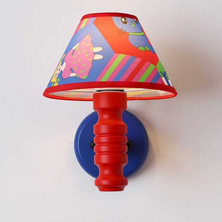 Lámpara de Aplique de Pared de 1 Luz para Dormitorio con Mesa Redonda de Pintura de Niños en Estilo Contemporáneo Escandinavo, Cilindro de Hierro, Tela y Madera 