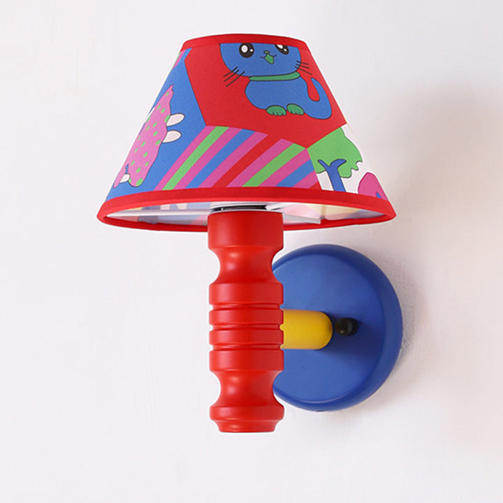 Lámpara de Aplique de Pared de 1 Luz para Dormitorio con Mesa Redonda de Pintura de Niños en Estilo Contemporáneo Escandinavo, Cilindro de Hierro, Tela y Madera 