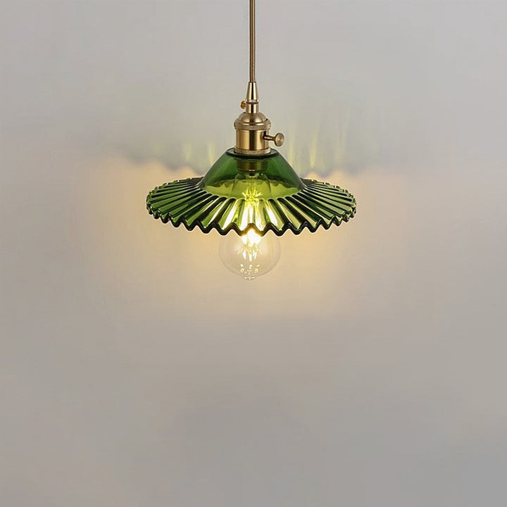 Contemporary Scandinavian Lotus Leaf Cylinder Copper Glass 1-Light Pendant Light For Bedroom