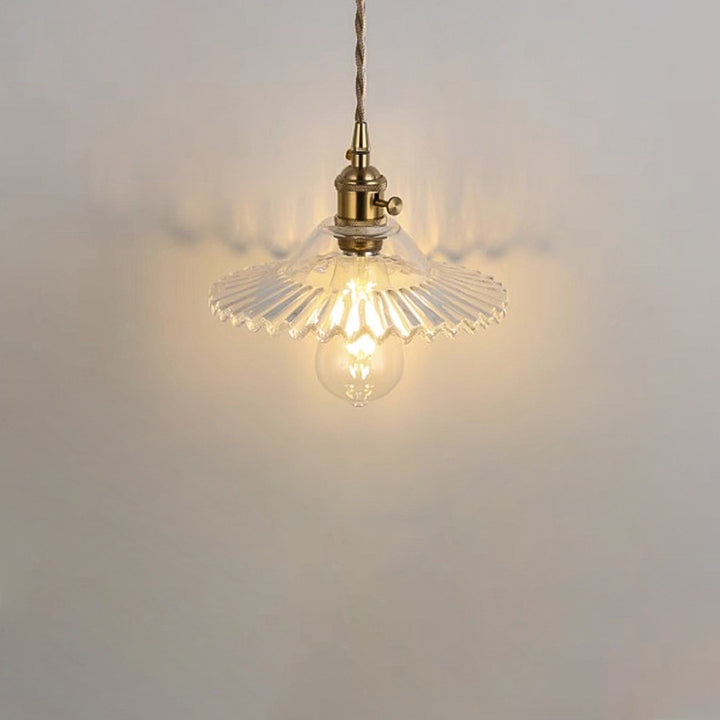 Contemporary Scandinavian Lotus Leaf Cylinder Copper Glass 1-Light Pendant Light For Bedroom