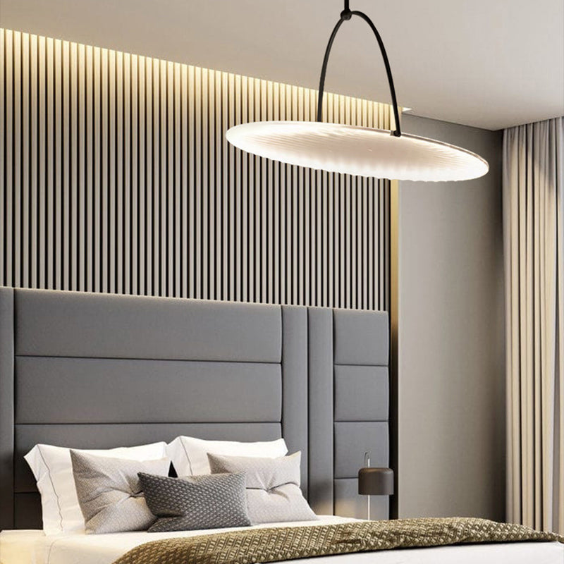 Lustre LED en tissu de fer courbé rond contemporain scandinave pour salon 