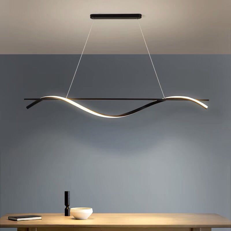 Lustre LED en acrylique et fer en forme de vague rectangulaire longue minimaliste moderne pour salle à manger 
