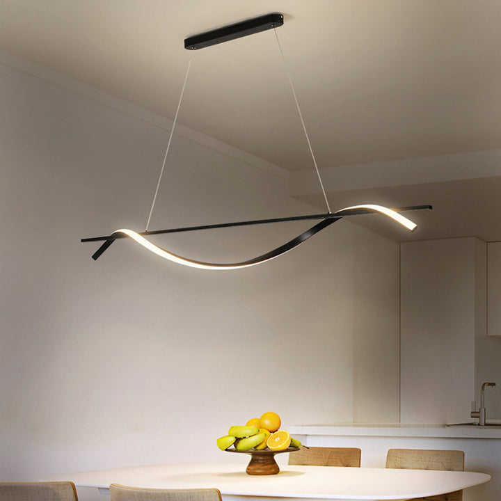 Lustre LED en acrylique et fer en forme de vague rectangulaire longue minimaliste moderne pour salle à manger 