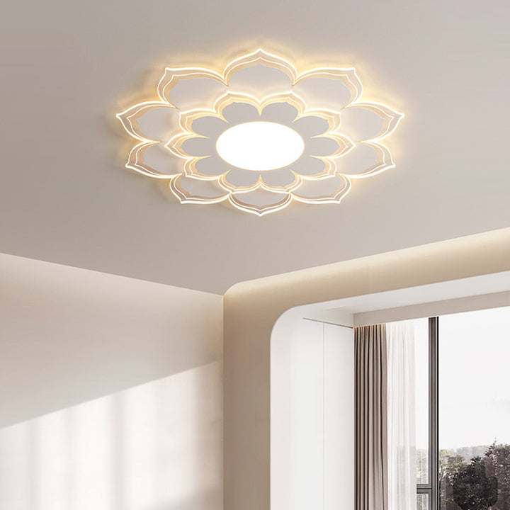 Plafonnier LED contemporain scandinave rond à pétales multicouches en fer et acrylique pour salon 