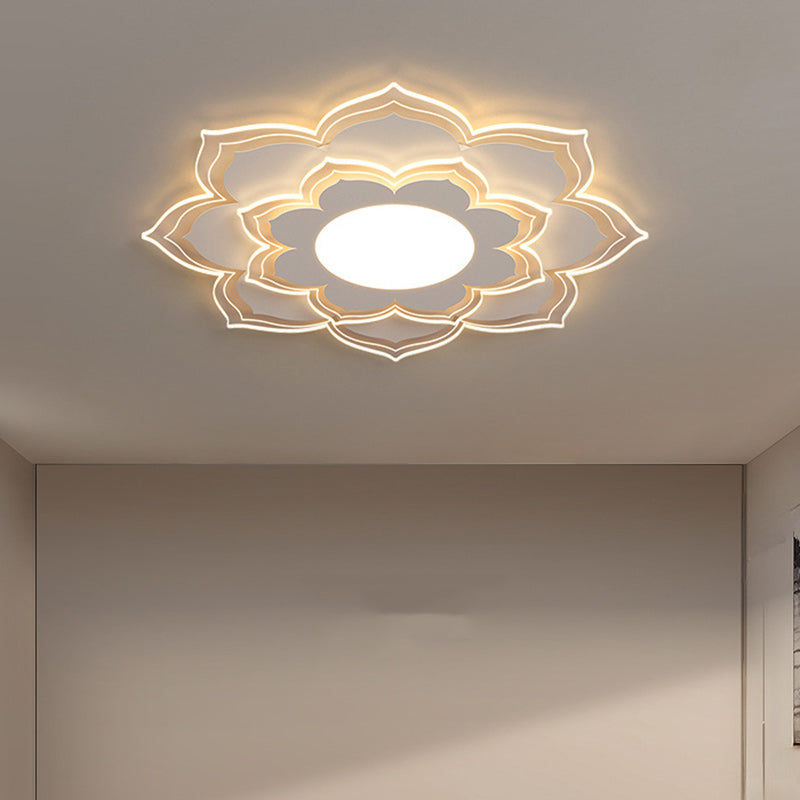 Plafonnier LED contemporain scandinave rond à pétales multicouches en fer et acrylique pour salon 