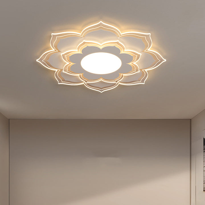 Plafonnier LED contemporain scandinave rond à pétales multicouches en fer et acrylique pour salon 