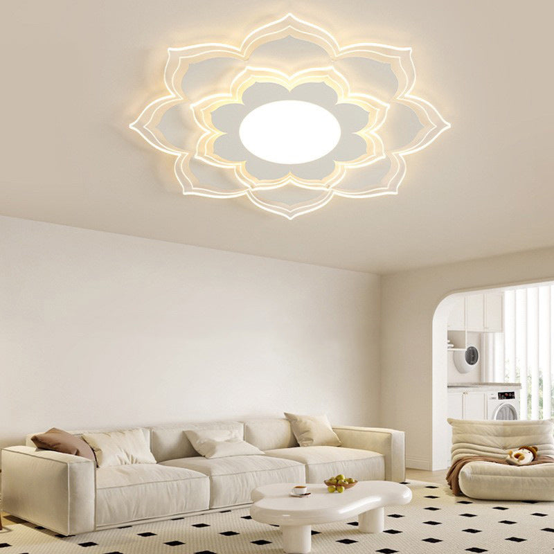 Plafonnier LED contemporain scandinave rond à pétales multicouches en fer et acrylique pour salon 