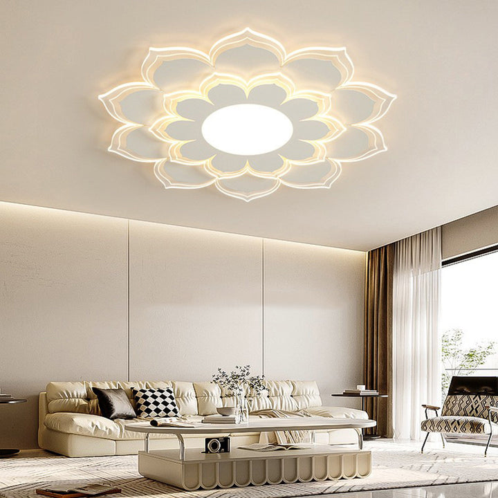 Plafonnier LED contemporain scandinave rond à pétales multicouches en fer et acrylique pour salon 