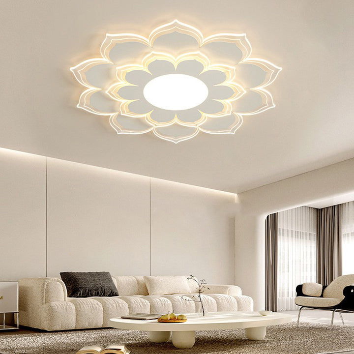 Plafonnier LED contemporain scandinave rond à pétales multicouches en fer et acrylique pour salon 