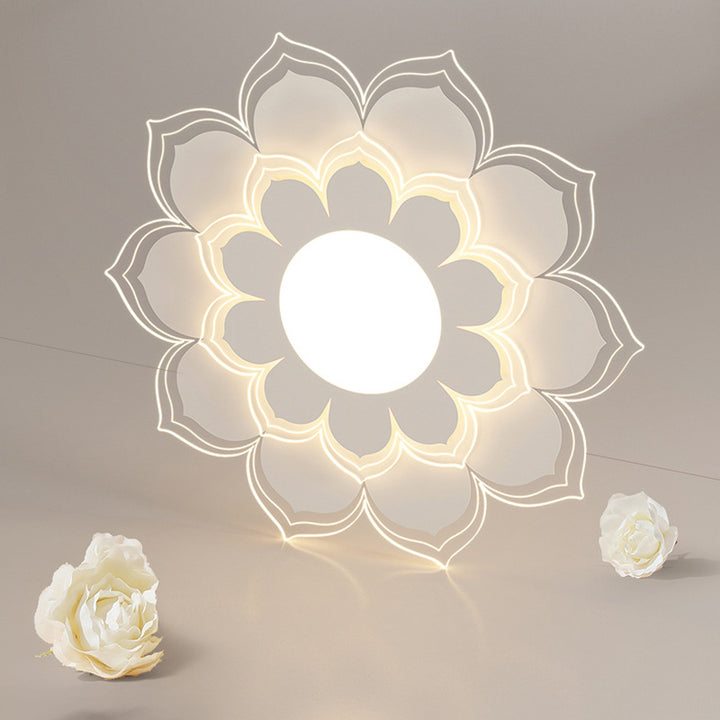 Plafonnier LED contemporain scandinave rond à pétales multicouches en fer et acrylique pour salon 