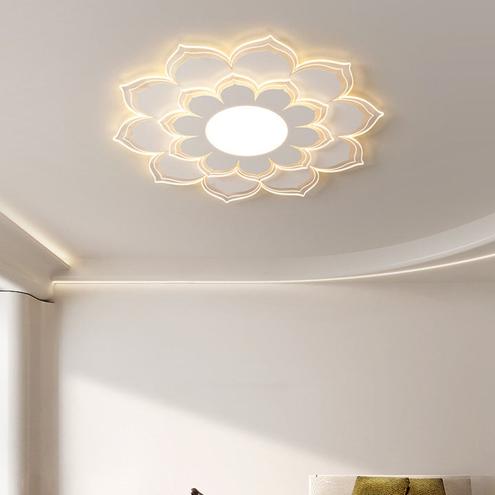 Plafonnier LED contemporain scandinave rond à pétales multicouches en fer et acrylique pour salon 