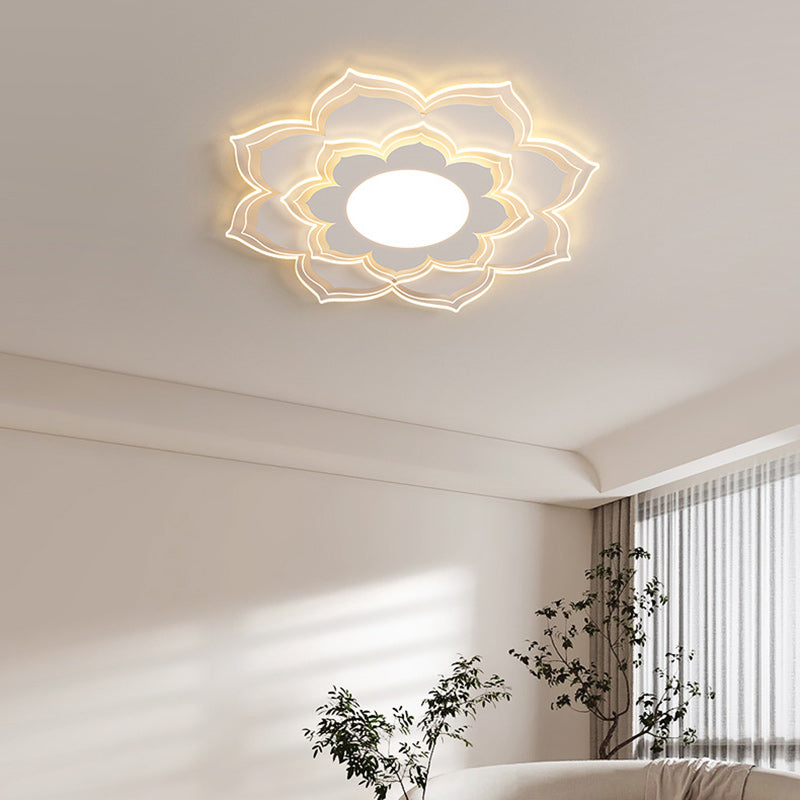 Plafonnier LED contemporain scandinave rond à pétales multicouches en fer et acrylique pour salon 