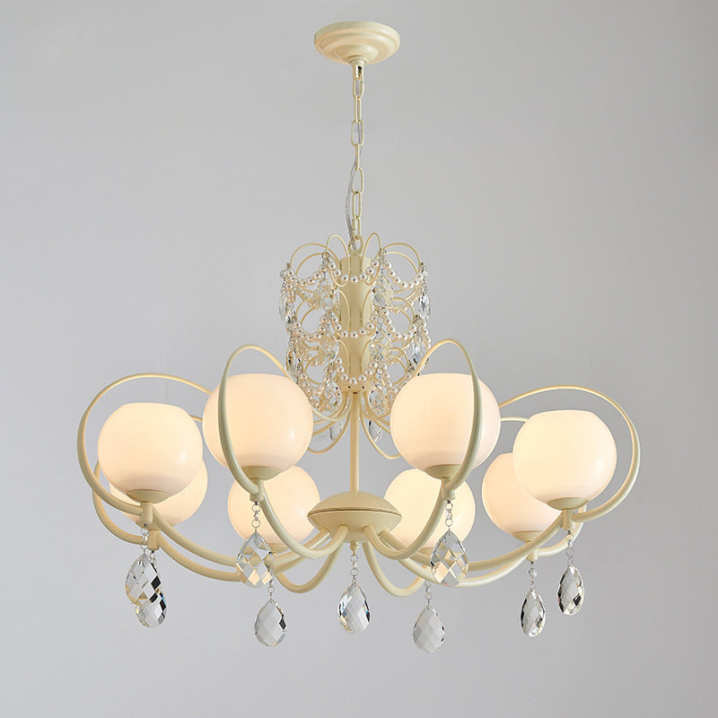 Traditioneller französischer Zweigperlen-Träne-Globus-Zylinder-Hardware-Glas-6/8-Licht-Kronleuchter für Wohnzimmer 