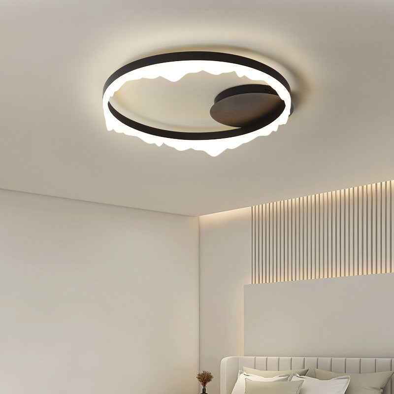 Plafonnier LED semi-encastré rond contemporain scandinave en fer crème en aluminium acrylique pour la chambre 