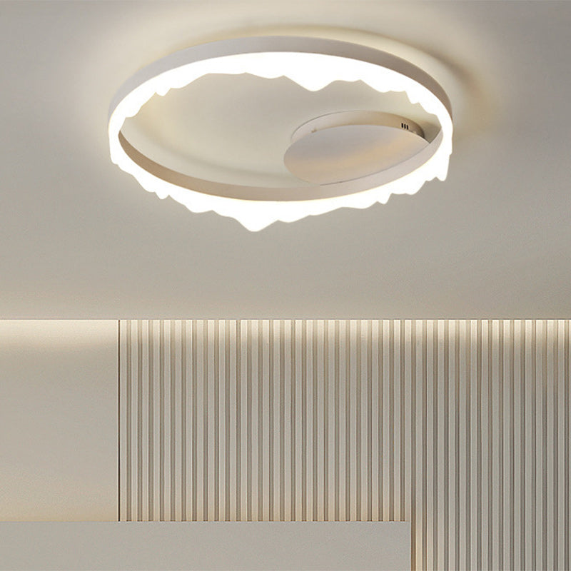 Plafonnier LED semi-encastré rond contemporain scandinave en fer crème en aluminium acrylique pour la chambre 
