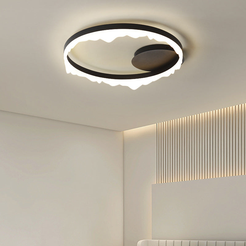 Plafonnier LED semi-encastré rond contemporain scandinave en fer crème en aluminium acrylique pour la chambre 