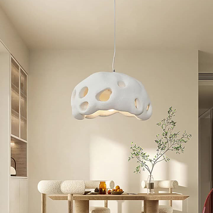 Suspension Contemporaine Créative Ovale Irrégulière Creuse en Polystyrène Haute Densité 1-Lumière pour Salon 