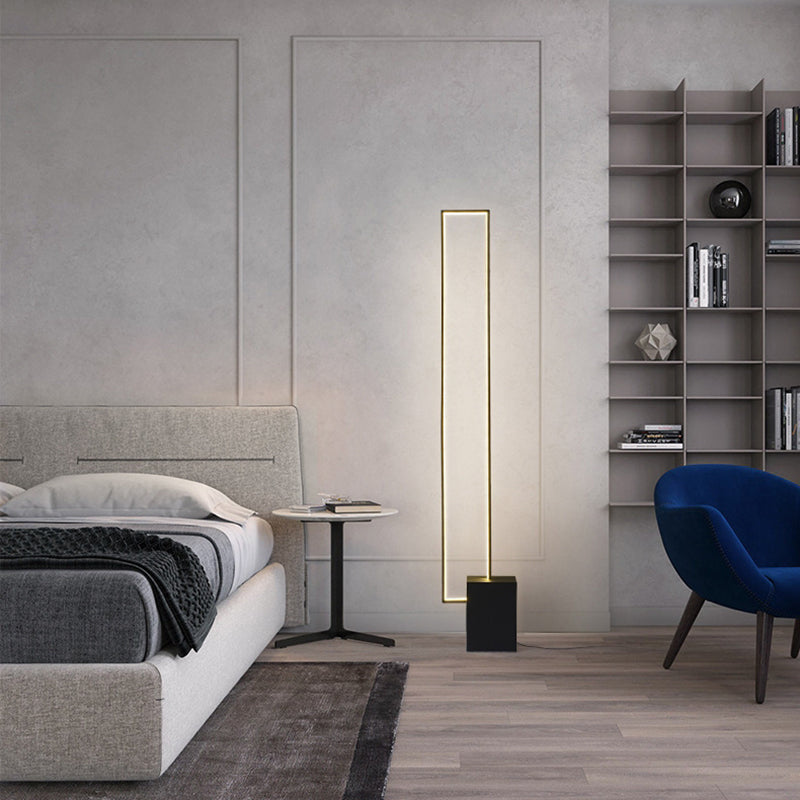Lampe de sol LED contemporaine scandinave rectangulaire à base carrée longue en fer, silicone et aluminium pour salon 