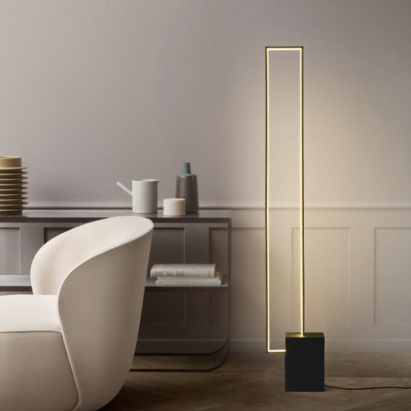 Lampe de sol LED contemporaine scandinave rectangulaire à base carrée longue en fer, silicone et aluminium pour salon 