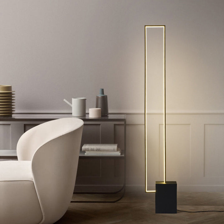 Lampe de sol LED contemporaine scandinave rectangulaire à base carrée longue en fer, silicone et aluminium pour salon 