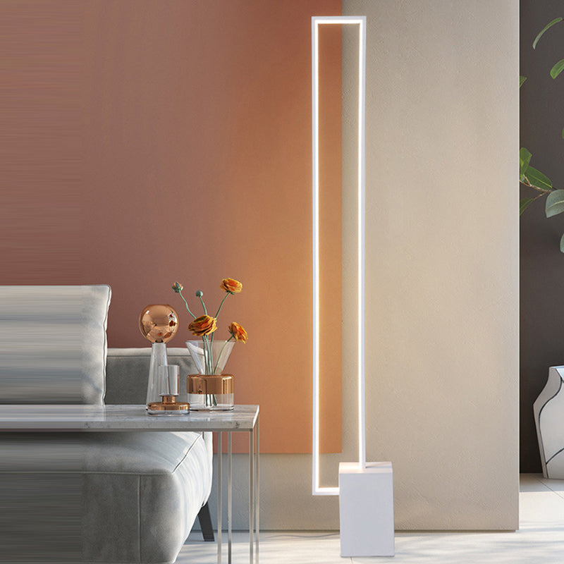 Lampe de sol LED contemporaine scandinave rectangulaire à base carrée longue en fer, silicone et aluminium pour salon 