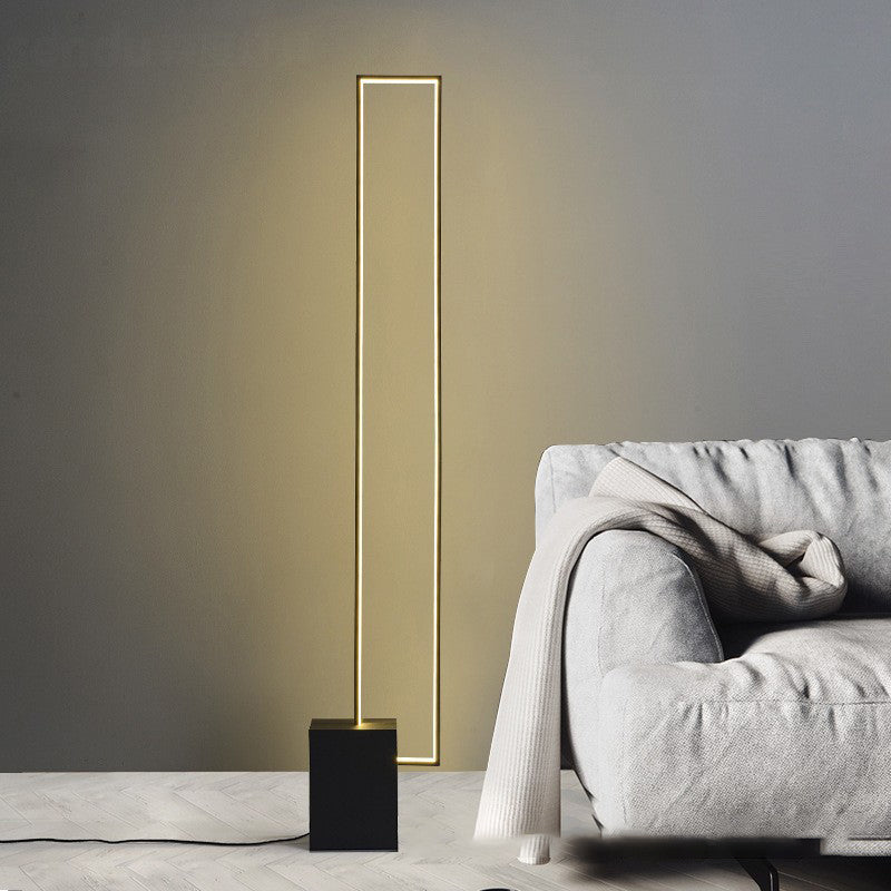 Lampe de sol LED contemporaine scandinave rectangulaire à base carrée longue en fer, silicone et aluminium pour salon 