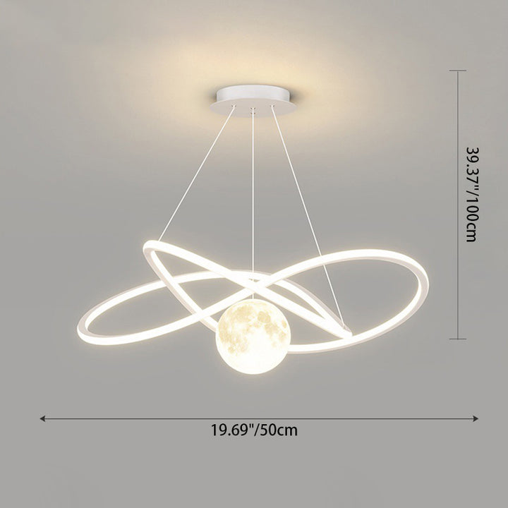 Cercle Scandinave Contemporain Autour de Lune Fer Aluminium Résine LED Lustres Lumière Îlot Pour Salle à Manger 