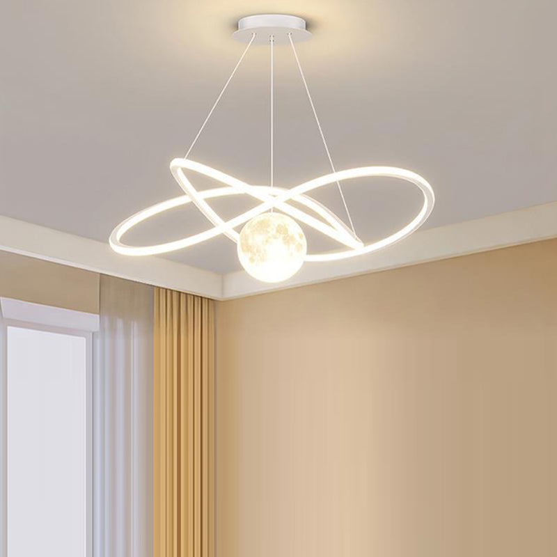 Cercle Scandinave Contemporain Autour de Lune Fer Aluminium Résine LED Lustres Lumière Îlot Pour Salle à Manger 