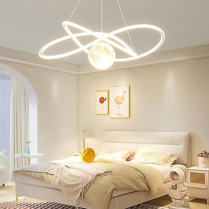 Cercle Scandinave Contemporain Autour de Lune Fer Aluminium Résine LED Lustres Lumière Îlot Pour Salle à Manger 