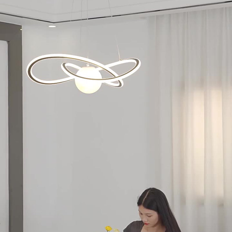 Cercle Scandinave Contemporain Autour de Lune Fer Aluminium Résine LED Lustres Lumière Îlot Pour Salle à Manger 