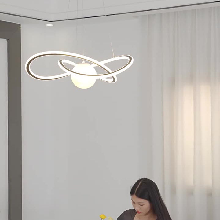 Cercle Scandinave Contemporain Autour de Lune Fer Aluminium Résine LED Lustres Lumière Îlot Pour Salle à Manger 