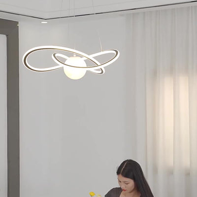 現代的なスカンジナビアの月の周りのサークル 鉄 アルミニウム 樹脂 LED シャンデリア ダイニングルーム用のアイランドライト 