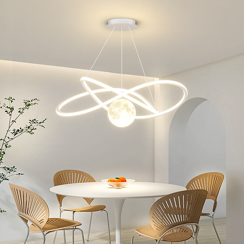 Cercle Scandinave Contemporain Autour de Lune Fer Aluminium Résine LED Lustres Lumière Îlot Pour Salle à Manger 