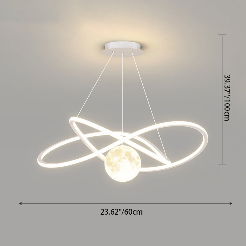 Cercle Scandinave Contemporain Autour de Lune Fer Aluminium Résine LED Lustres Lumière Îlot Pour Salle à Manger 