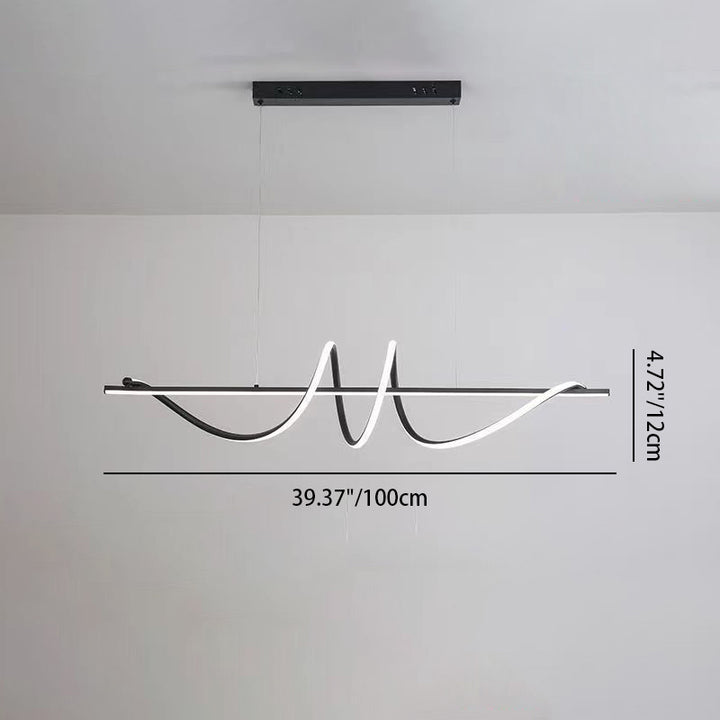 Lustre LED moderne minimaliste à spirale longue avec base rectangulaire en fer, aluminium et acrylique pour salle à manger 