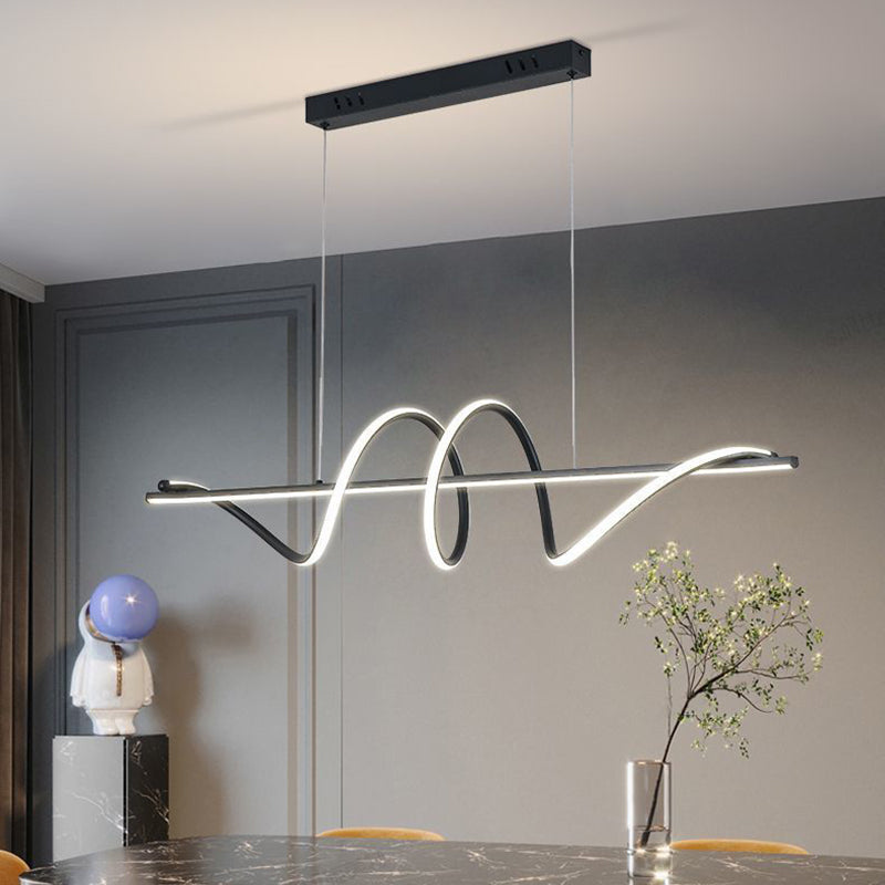 Lustre LED moderne minimaliste à spirale longue avec base rectangulaire en fer, aluminium et acrylique pour salle à manger 